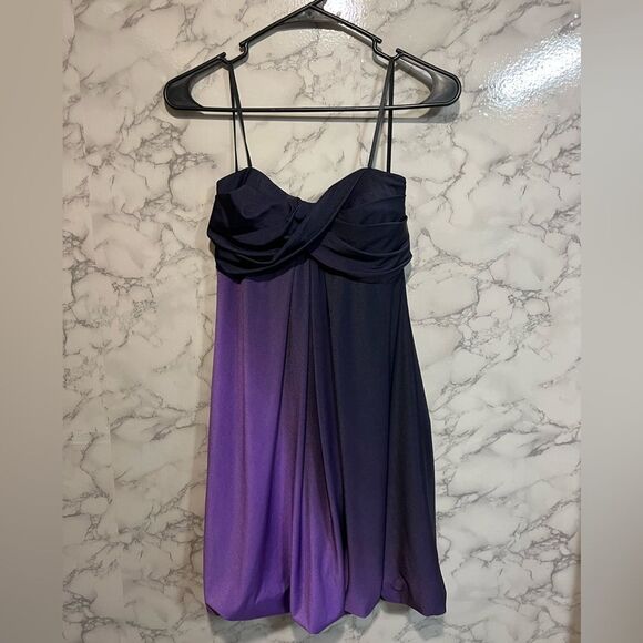 Xscape Joanna Chen Strapless Bubble Hem Purple Ombre Cocktail Formal Dress US 4 - Picture 4 of 5
